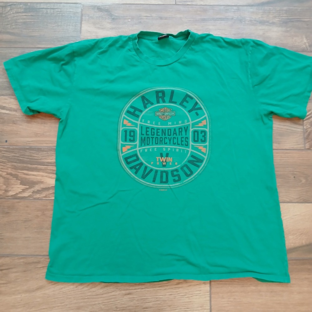 Harley Davidson‎ Shirt Mens Extra Large Green Cannonball Terre Haute Indiana Tee